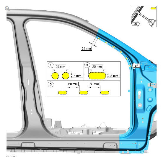 Side panel sheet metal repairs 'A' pillar outer panel (G1770902) - Installation