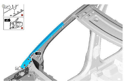 Side panel sheet metal repairs 'A' pillar outer panel (G1770902) - Installation