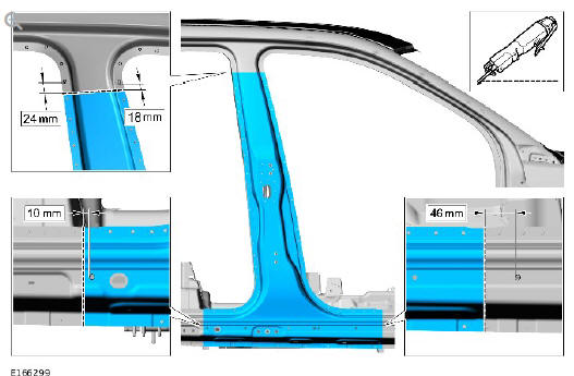 Side panel sheet metal repairs 'B' pillar outer panel (G1770904) - Removal