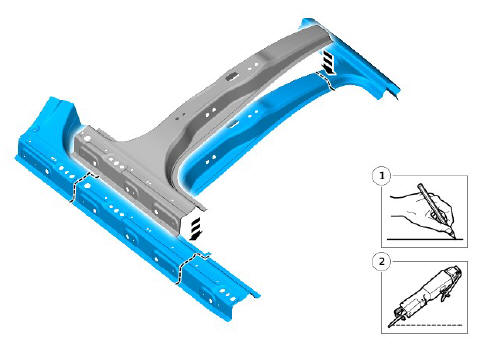 Side panel sheet metal repairs 'B' pillar outer panel (G1770904) - Installation