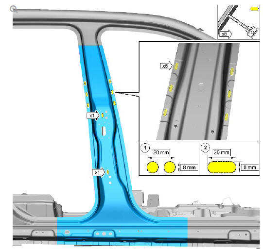 Side panel sheet metal repairs 'B' pillar outer panel (G1770904) - Installation