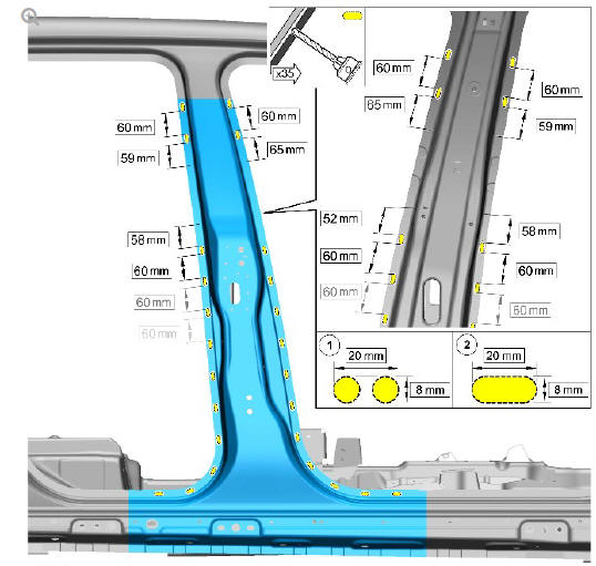 Side panel sheet metal repairs 'B' pillar outer panel (G1770904) - Installation