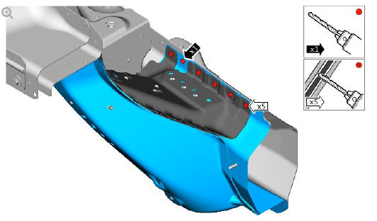 Front end sheet metal repairs fender apron panel front reinforcement (G1775679) - Removal