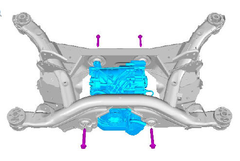 Uni-body, subframe and mounting system rear subframe - AWD (G1779461) - Removal
