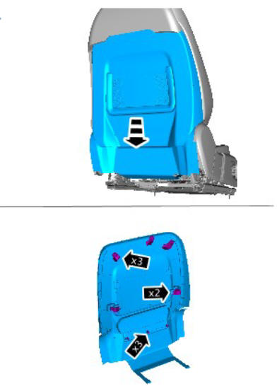 Front row seat backrest blower (G1780403) removal and installation