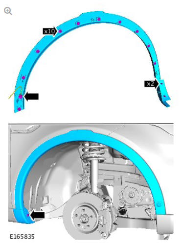 Front end body panels fender splash shield (G1780779) removal and installation
