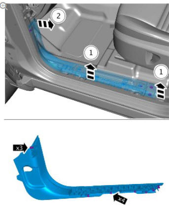 Interior trim and ornamentation front scuff plate trim panel (G1785137) removal and installation