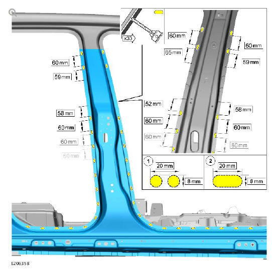 Side panel sheet metal repairs rocker panel and 'B' pillar outer panel (G1770927) -  Installation