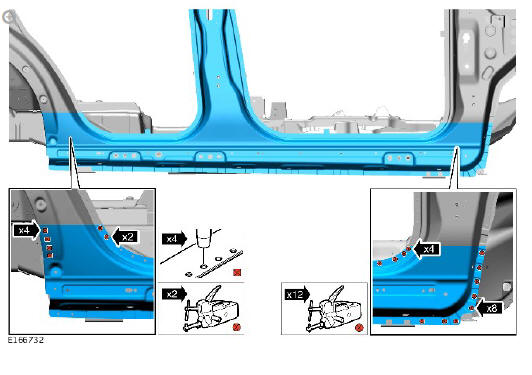 Side panel sheet metal repairs rocker panel and 'B' pillar outer panel (G1770927) -  Installation