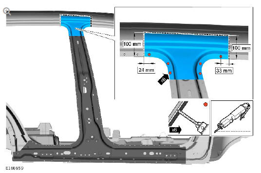 Side panel sheet metal repairs B-pillar reinforcement (G1770905) - Removal
