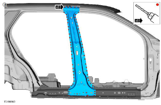 Side panel sheet metal repairs B-pillar reinforcement (G1770905) - Removal