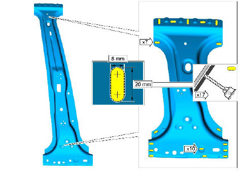 Side panel sheet metal repairs B-pillar reinforcement (G1770905) - Installation