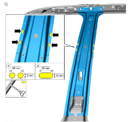 Side panel sheet metal repairs B-pillar reinforcement (G1770905) - Installation