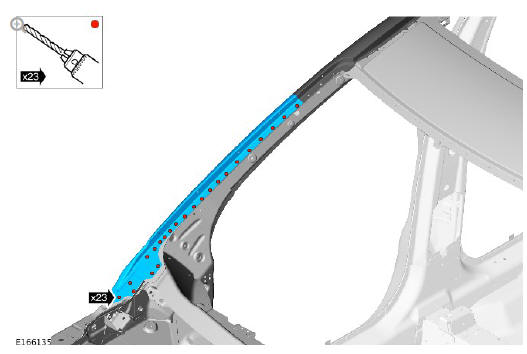 Side panel sheet metal repairs 'A' pillar outer panel (G1770902) - Removal 