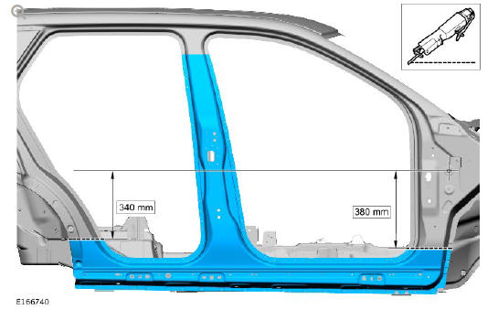Side panel sheet metal repairs rocker panel and 'B' pillar outer panel (G1770927) -  Removal