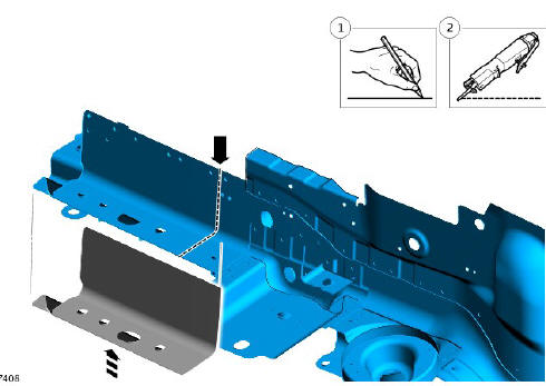 Rear end sheet metal repairs rear side member section (G1770933) - Installation