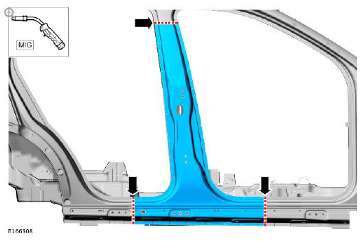 Side panel sheet metal repairs 'B' pillar outer panel (G1770904) - Installation