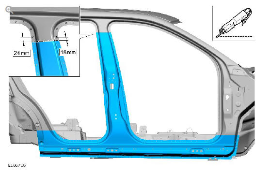 Side panel sheet metal repairs rocker panel and 'B' pillar outer panel (G1770927) -  Removal