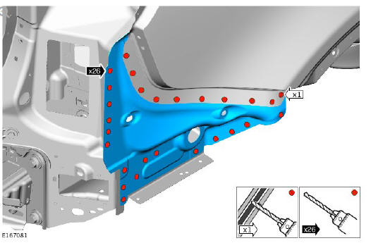 Rear end sheet metal repairs quarter panel lower extension (G1771164) removal and installation
