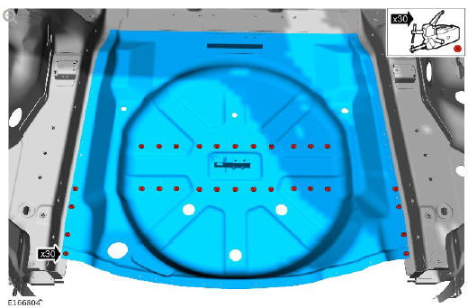 Rear end sheet metal repairs spare wheel well - vehicles without- 7 seats (G1770929) - Installation