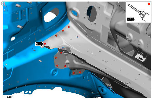 Front end sheet metal repairs front side member and suspension top mount assembly (G1770869) - Removal