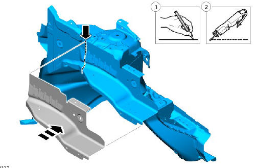 Front end sheet metal repairs front side member and suspension top mount assembly (G1770869) - Installation