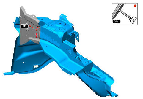 Front end sheet metal repairs front side member and suspension top mount assembly (G1770869) - Installation
