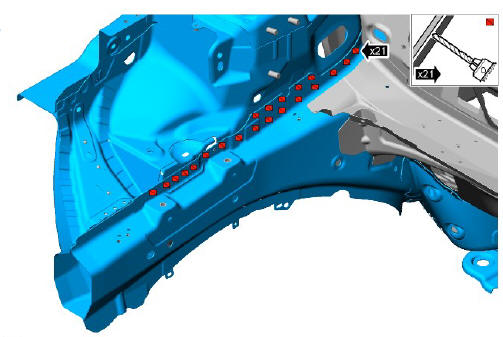 Front end sheet metal repairs front side member and suspension top mount assembly (G1770869) - Installation