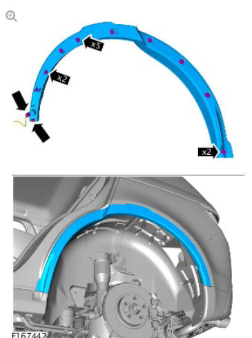 Exterior trim and ornamentation rear wheel arch liner (G1817669) removal and installation