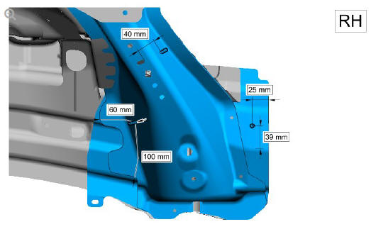 Front end sheet metal repairs fender apron panel front reinforcement (G1775679) - Installation