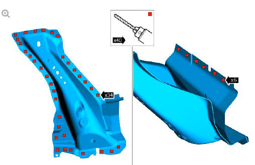 Front end sheet metal repairs fender apron panel front reinforcement (G1775679) - Installation