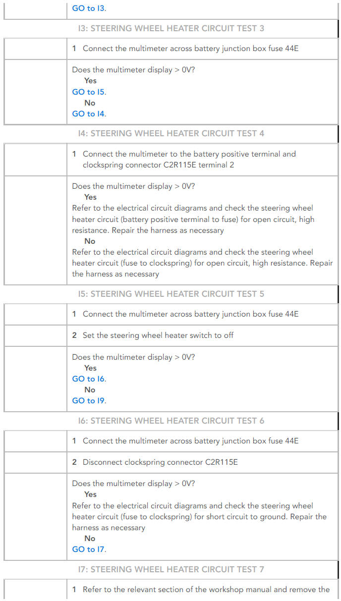 Steering column diagnosis and testing - Pinpoint tests