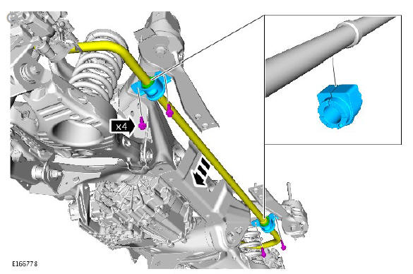 Rear suspension rear stabilizer bar bushing (G1779704) removal and installation