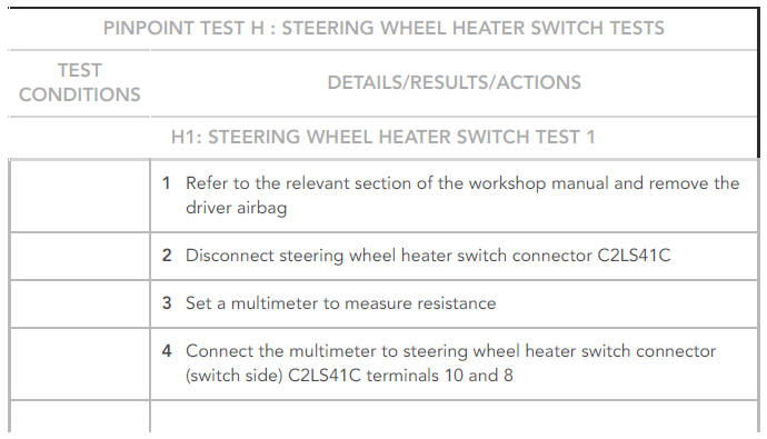 Steering column diagnosis and testing - Pinpoint tests