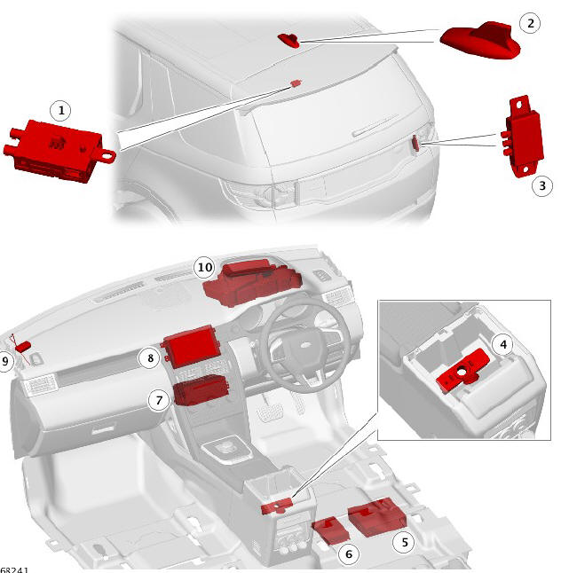 COMPONENT LOCATION - INCONTROL TOUCH PLUS AND INCONTROL TOUCH PLUS WITH MERIDIAN SURROUND AUDIO SYSTEMS - JAPAN