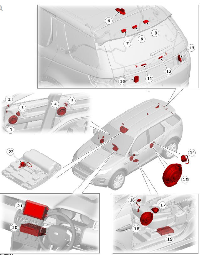 COMPONENT LOCATION - INCONTROL TOUCH - 10 SPEAKER AUDIO SYSTEM