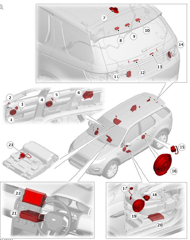 COMPONENT LOCATION - INCONTROL TOUCH - 11 SPEAKER AUDIO SYSTEM