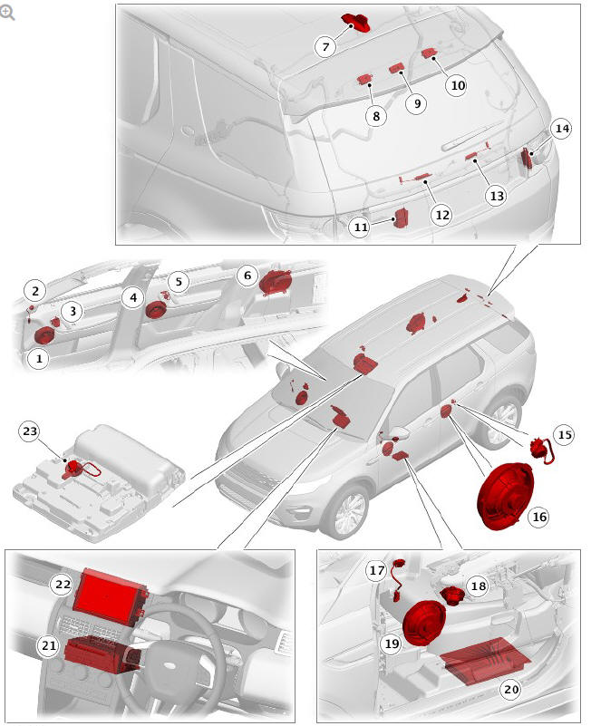 COMPONENT LOCATION - INCONTROL PLUS - 11 SPEAKER AUDIO SYSTEM